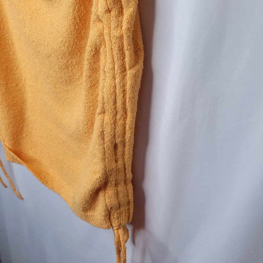 Free People FP Beach Mini Skirt Womens Medium Yellow Ruched Boucle Knit Coverup - Picture 6 of 9